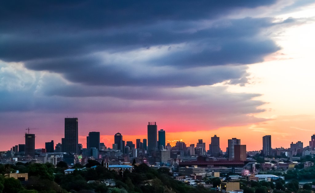 A view of Johannesburg city at sunset