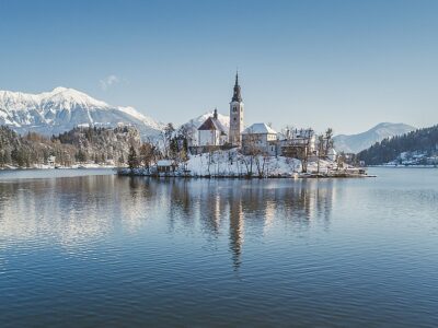 Panoramic Aerial View Of Famous Bled Island (blejski Otok) At Sc