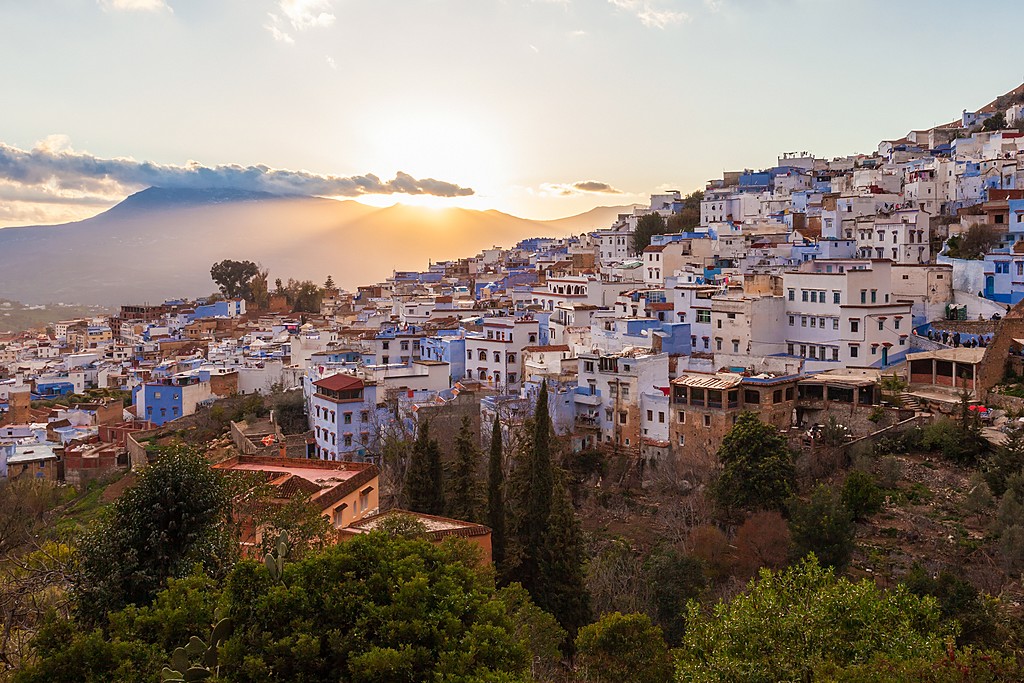 Sunset over Chefchaouen, view from the Spanish Mosque