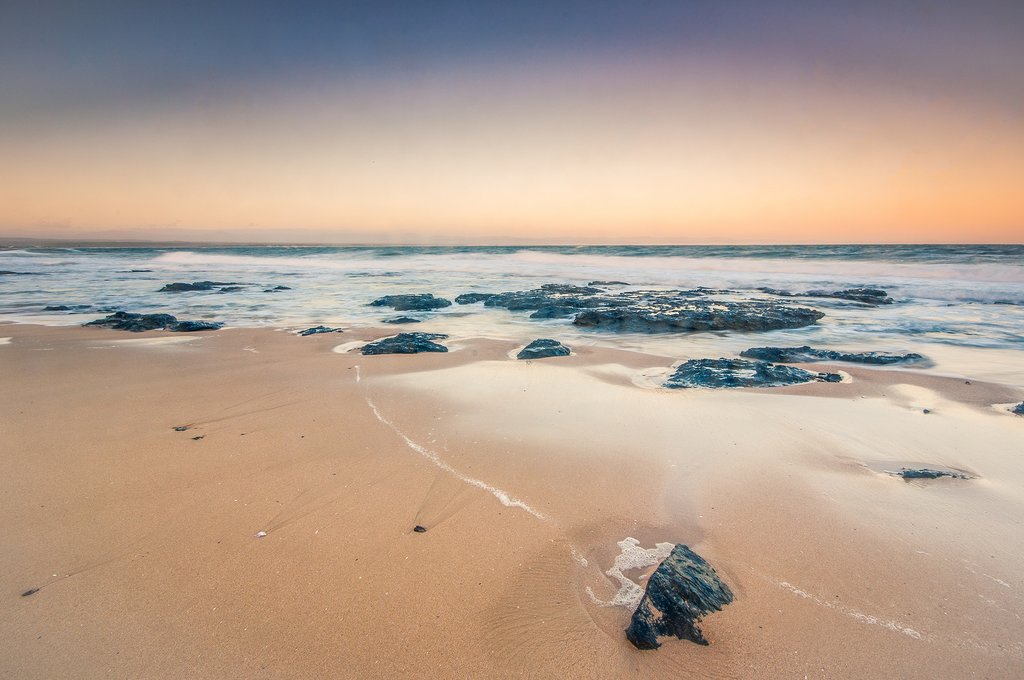 A view of Jeffreys Bay beach at sunrise