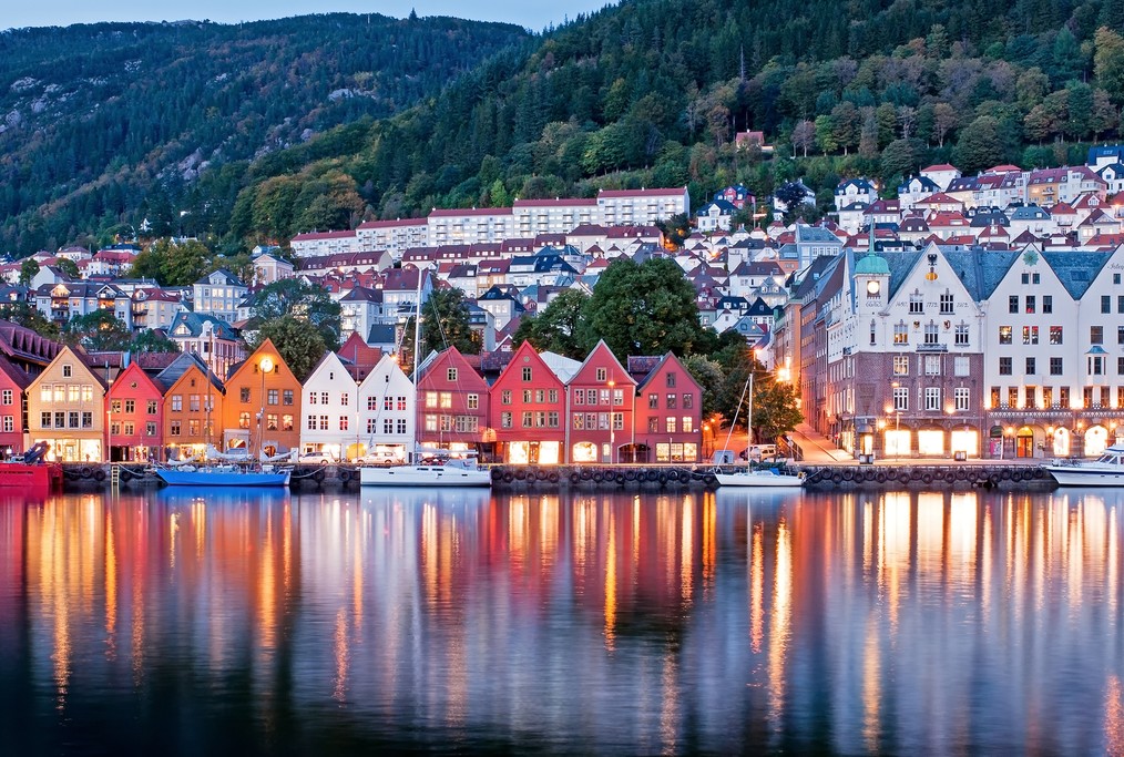 Colorful houses line Bergen's waterfront.