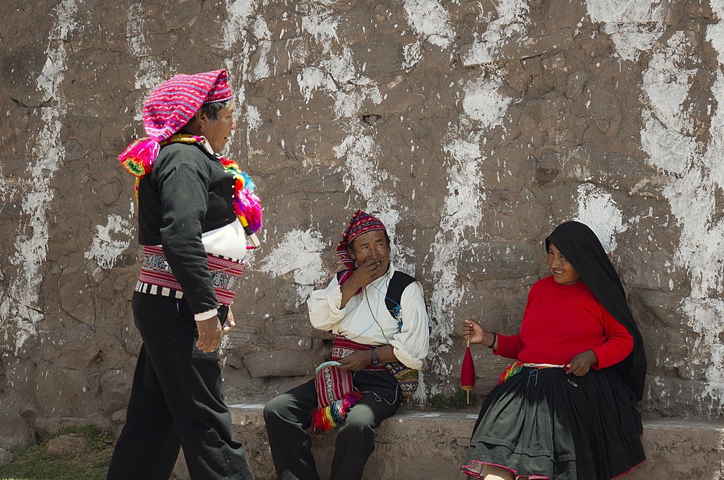 The mayor of Taquile Island greeting residents