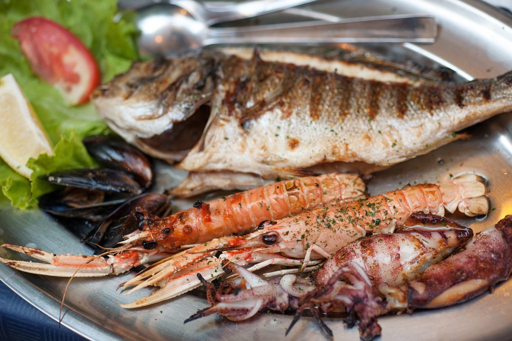 Freshly caught seafood on the grill, Dubrovnik