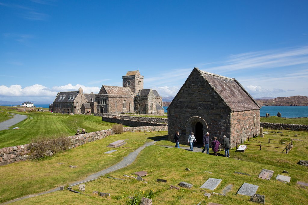 Clear skies and brilliant sunshine over Iona Abbey.
