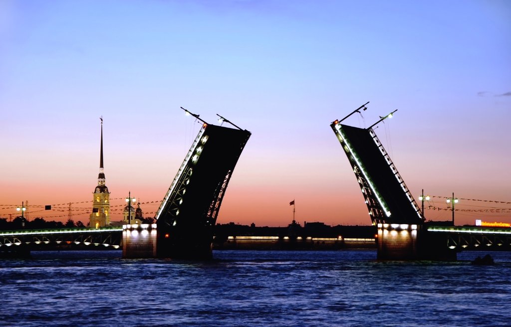 One of the several bridges which separate each night to allow ship traffic to pass
