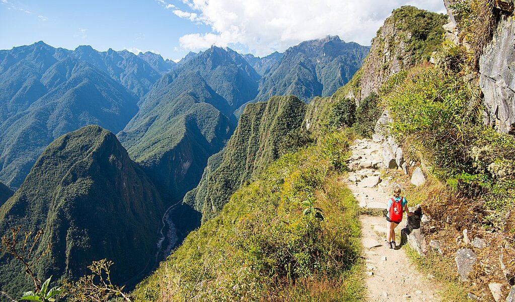 Hiking On Mountain Stone Road In Machu Picchu Sun Gate Trail