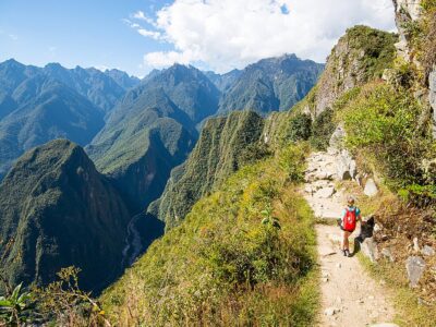 Hiking On Mountain Stone Road In Machu Picchu Sun Gate Trail