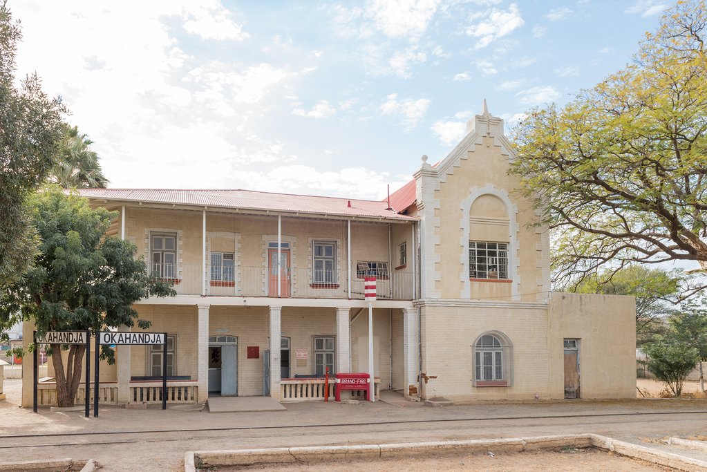 The historic railway station building in Okahandja