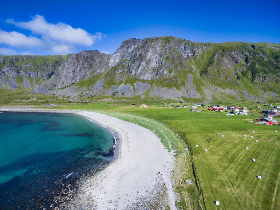 Sandy beach popular with surfers in Unstad