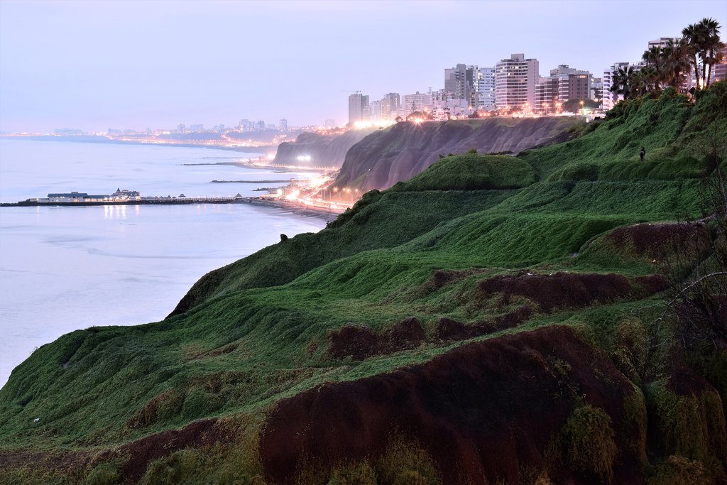 View of the coastline in Lima from Barranco, a district in the south of Lima.
