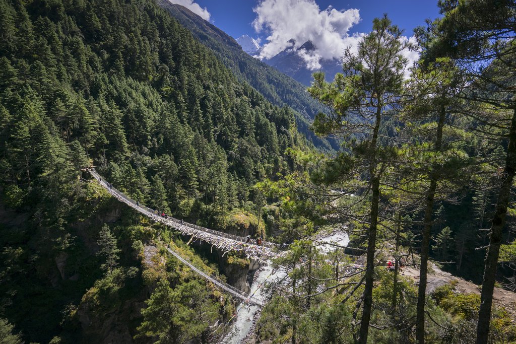 The Hillary suspension bridge before the climb up to Namche Bazaar