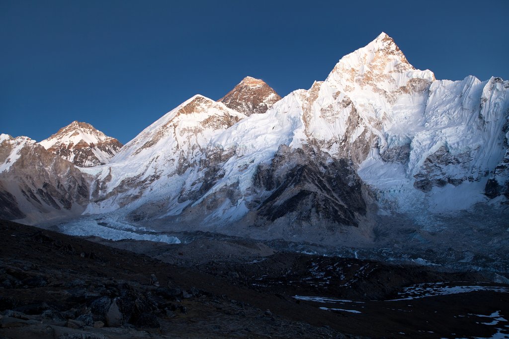 Dusk sets on Everest and Lhotse from Kala Patthar viewpoint