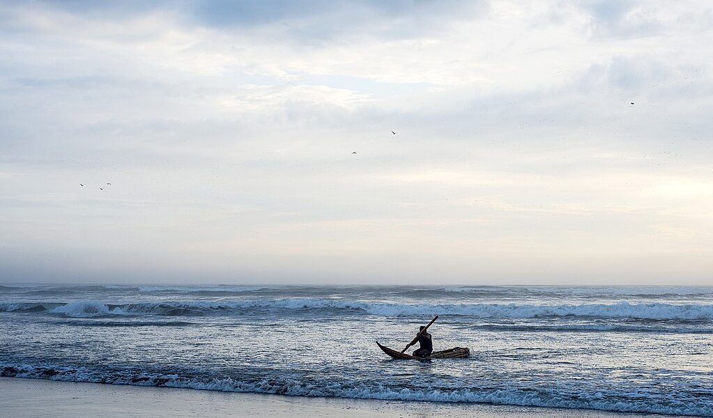 The Fisherman Goes To Sea On A Traditional Peruvian Small Reed B