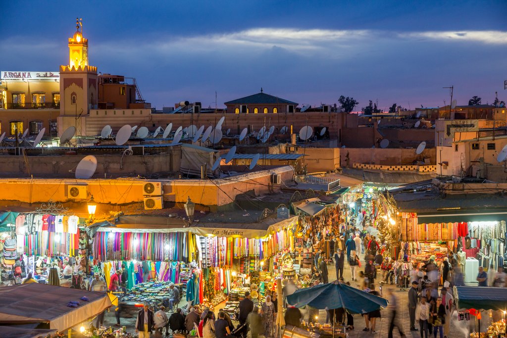 Jemma el-Fna Square comes alive at night in Marrakech