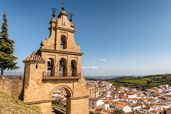 The historic belltower of Aracena in Spain's Andalusia region