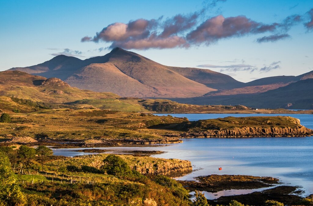 Looking over to Ben More caught with the evening light on the island of Mull