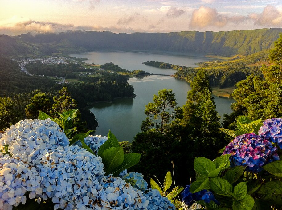 Explore São Miguel, stopping at landmarks like the Lagoa das Sete Ciudades