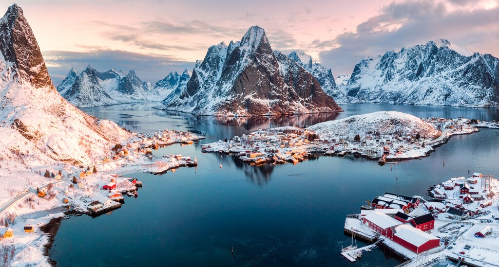 Red fishing houses Lofoten Islands