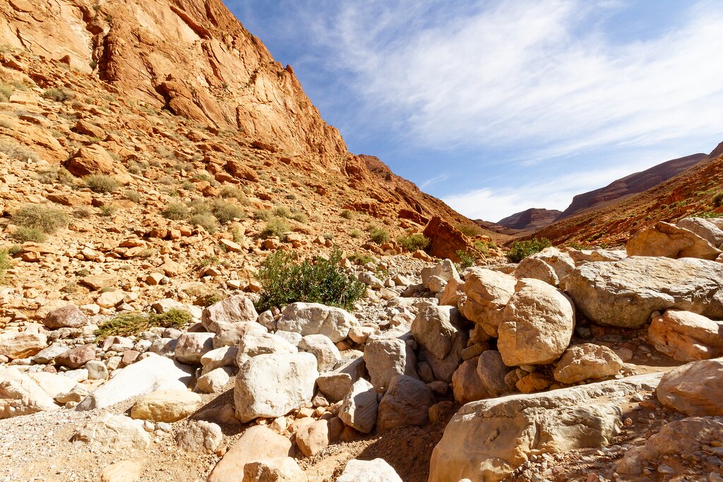The rocky red slopes of the Todra Gorge in the High Atlas