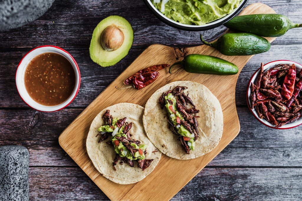 Tacos de chapulines (grasshopper tacos) are a traditional Oaxacan snack