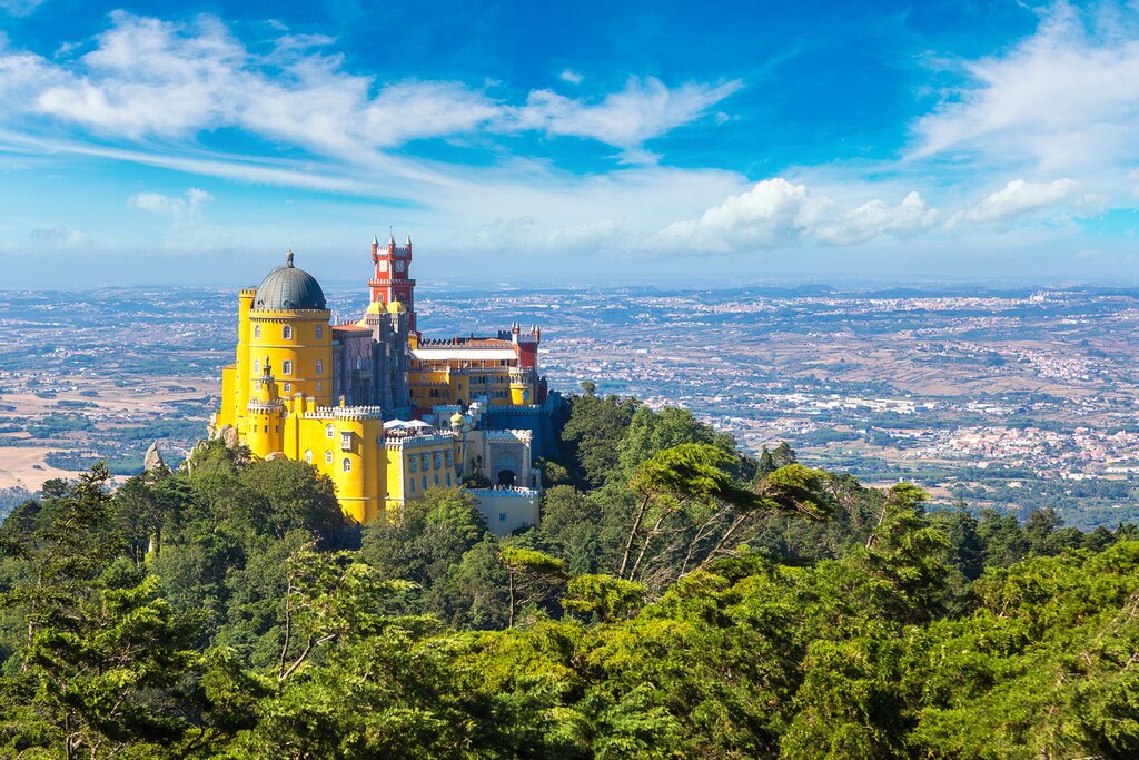 Pena Palace sits at the top of Sintra's highest hill near Lisbon