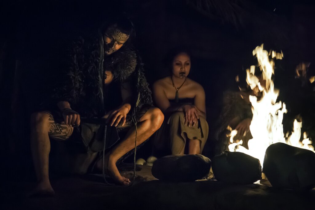 By the campfire at Mitai Maori Village