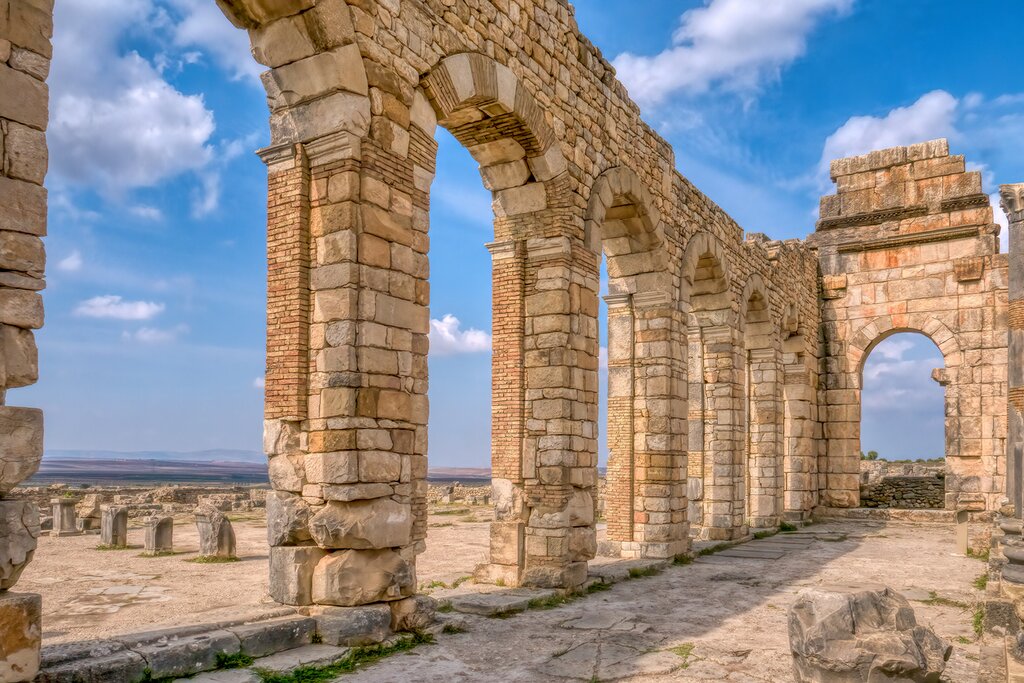 The impressive Roman ruins of Volubilis near Meknes