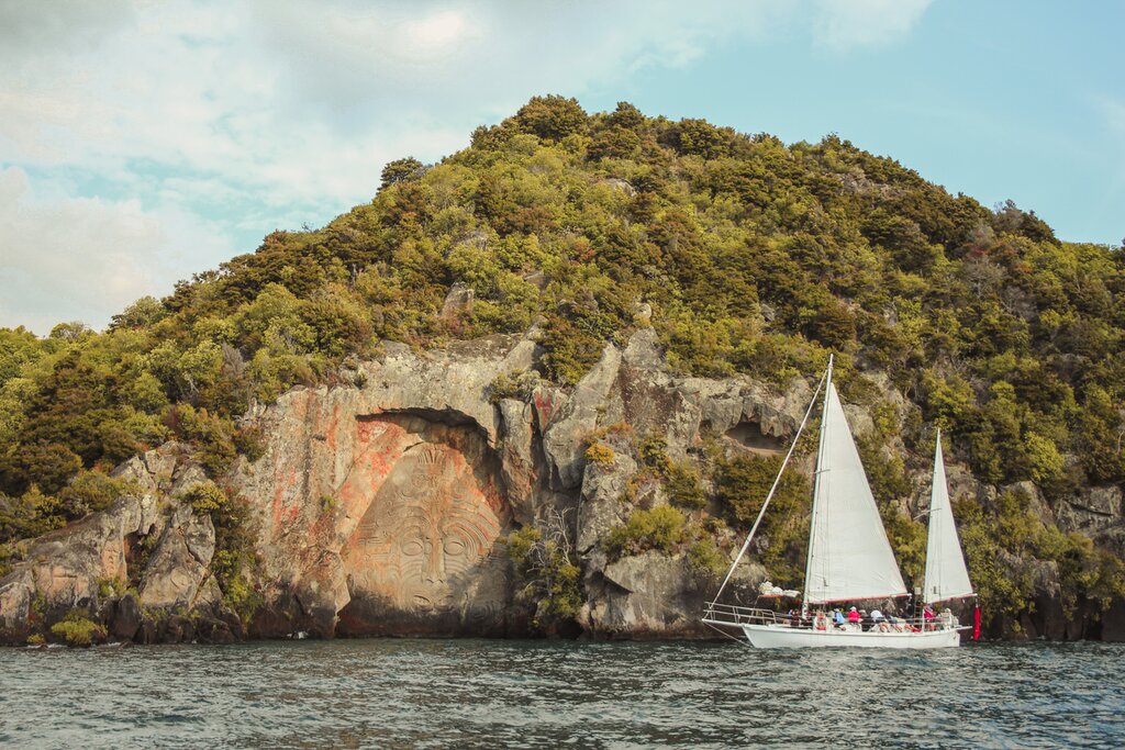 The famous Mine Bay Maori rock carvings on Lake Taupō