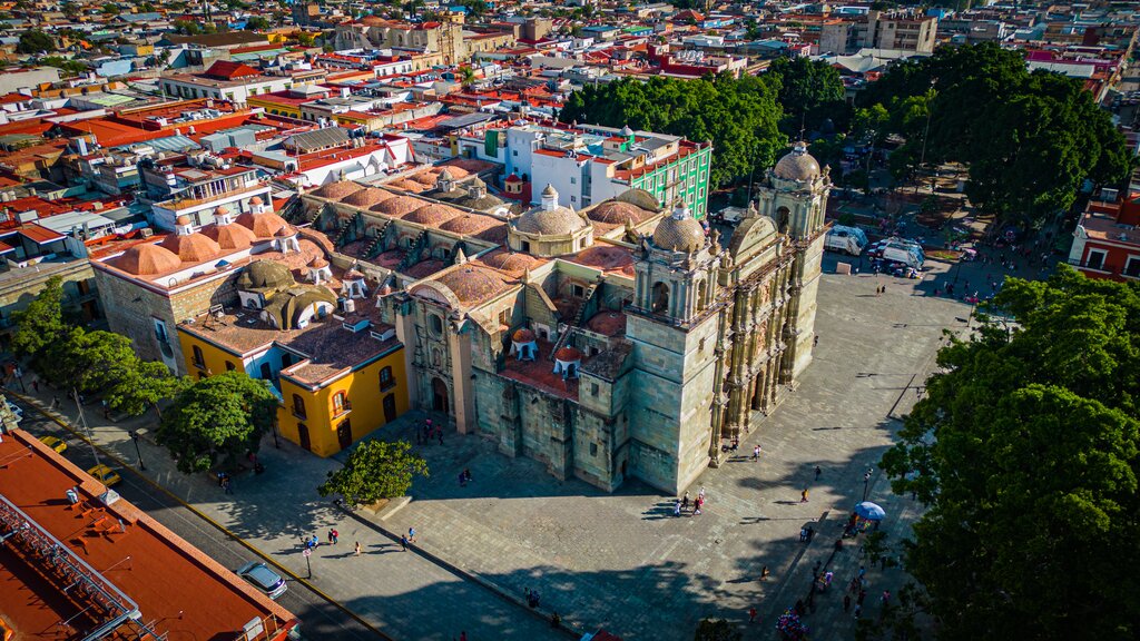 Oaxaca and its beautiful cathedral from above