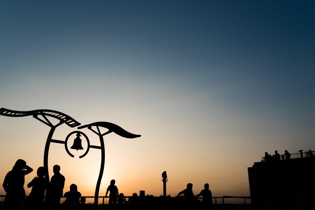 Kansai airport's observation deck at sunset