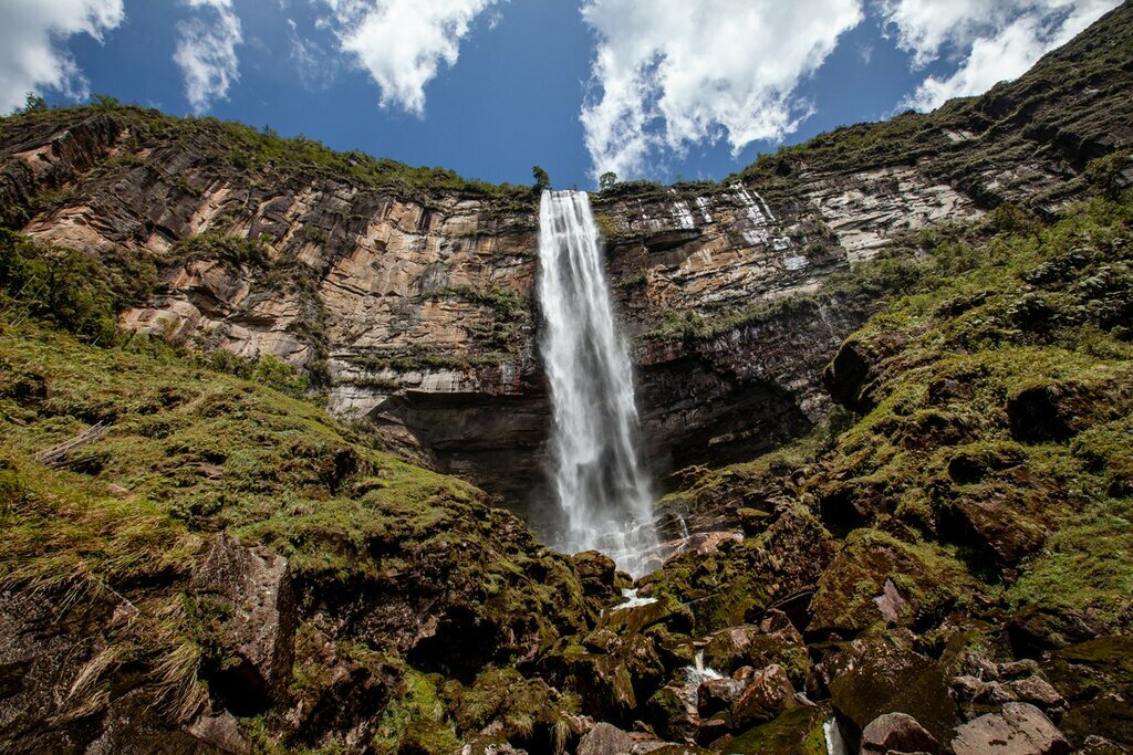 Admire the impressive waterfall near Cumbemayo Cajamarca