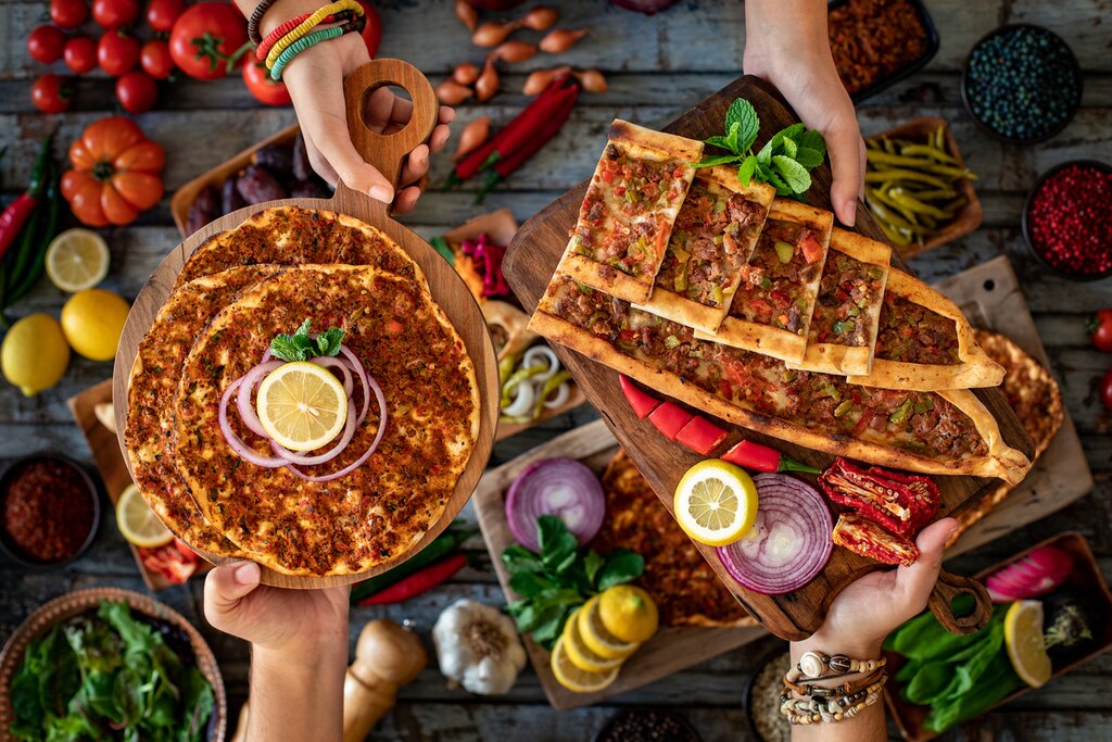 Try a variety of delicious Turkish dishes, like this pide