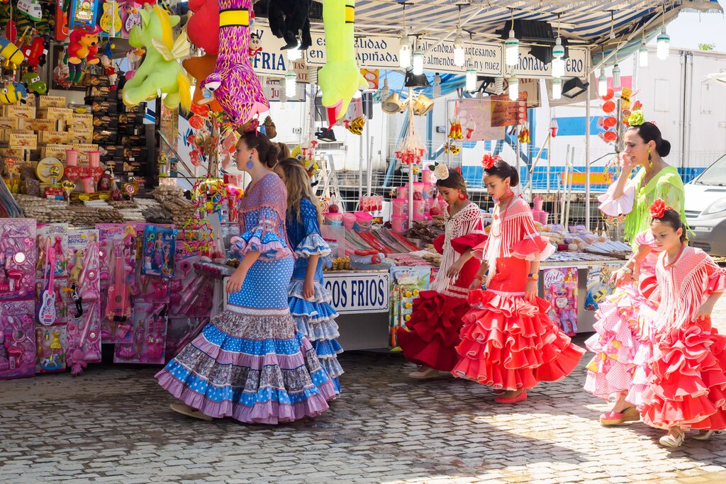 Traditional dress is customary at Seville's annual fair