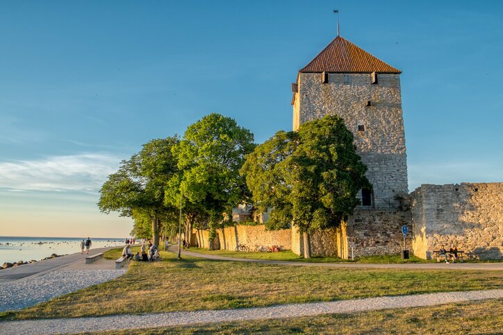 A summer evening along the waterfront in Visby