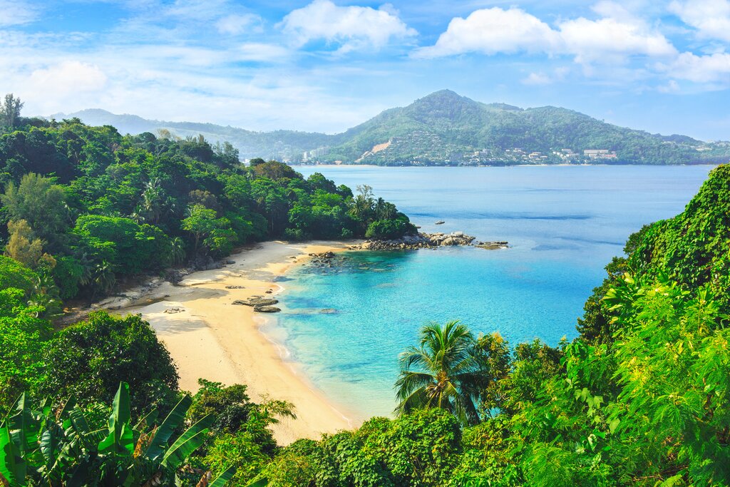 View over Phuket's forest to a sandy cove