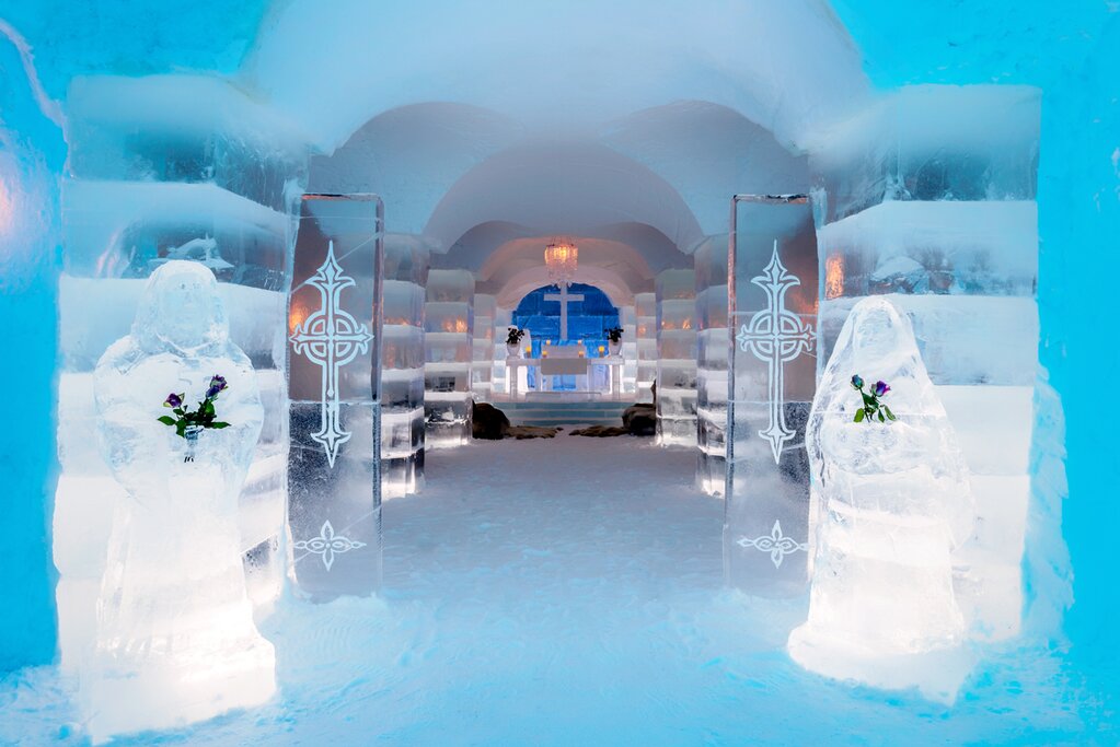 The ice church at the Igloo Hotel