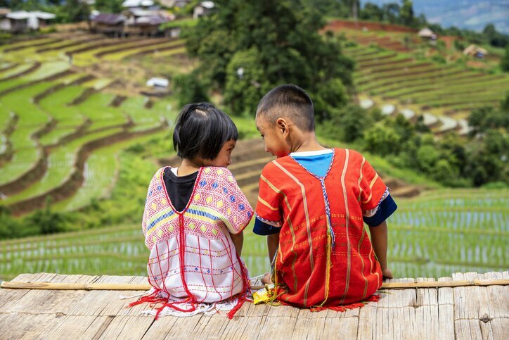 Local Hmong children in the rice fields near Chiang Mai