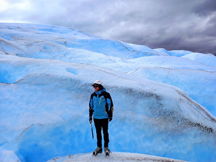 Trek on the surface of a glacier in Argentine Patagonia