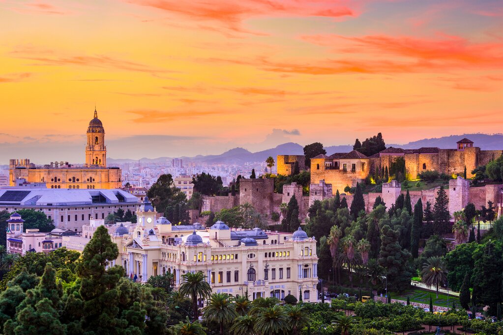 Cathedral, City Hall and Alcazaba citadel of Malaga.