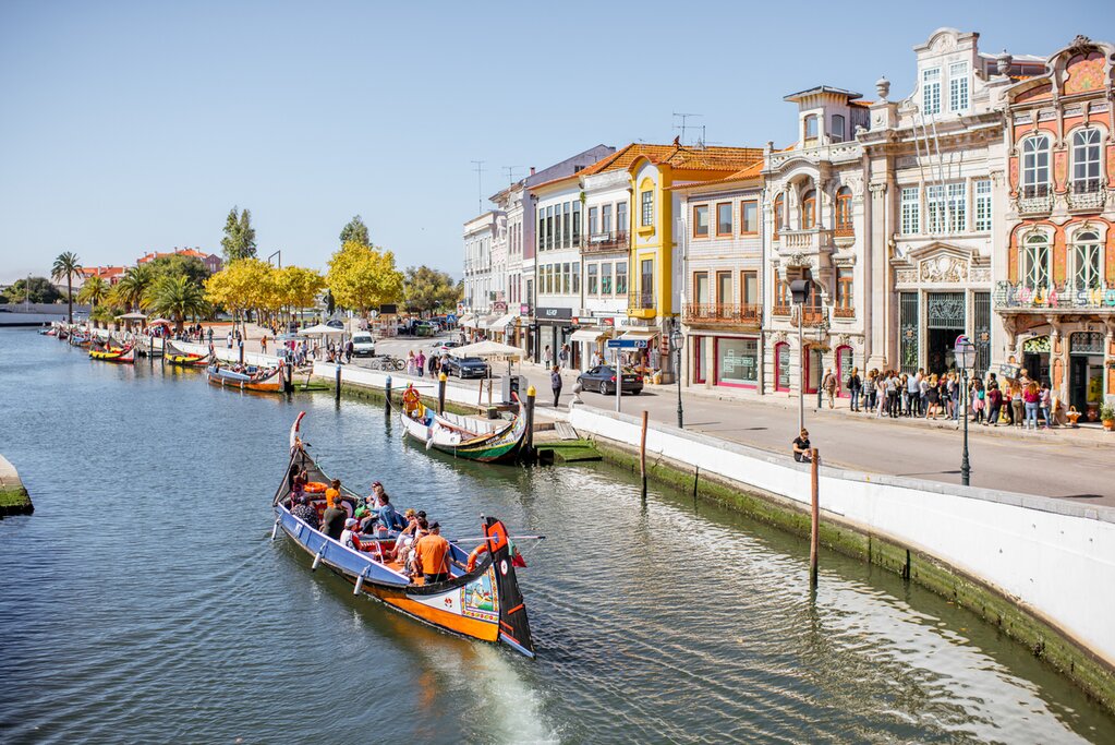 The colorful Art Nouveau buildings in Aveiro's historic center