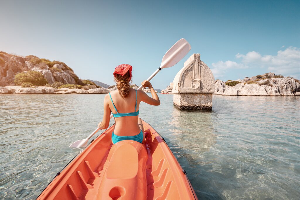 Look for historic sites and sunken cities as you kayak off the Turquoise Coast