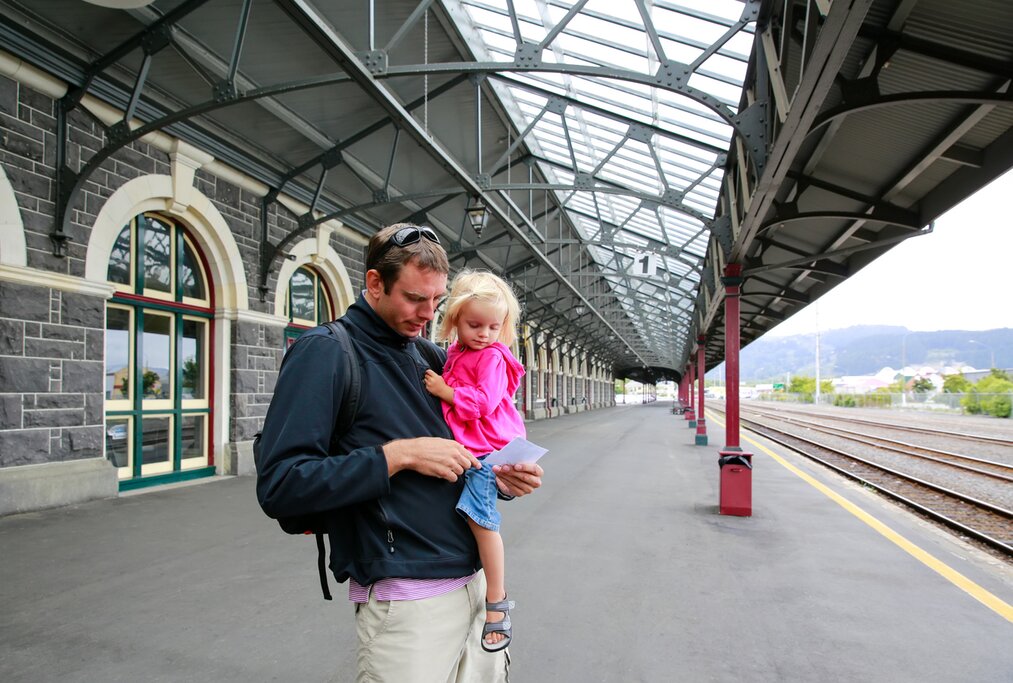 Father with his daughter at the Dunedin Railway Station