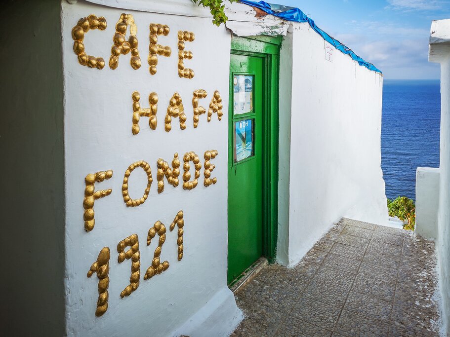 popular outdoor cafe overlooking the Mediterranean Sea in Tangier