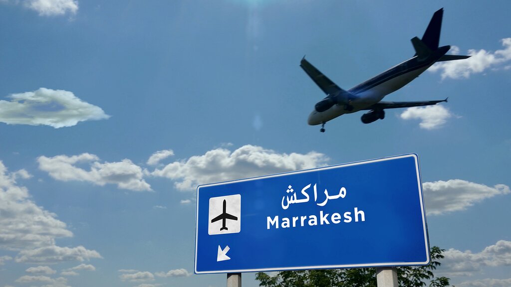 An airplane lands at Marrakech airport
