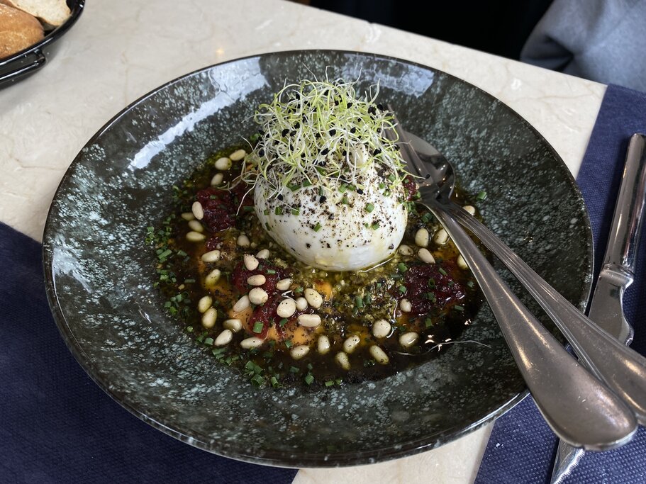 Burrata with pine nut pesto