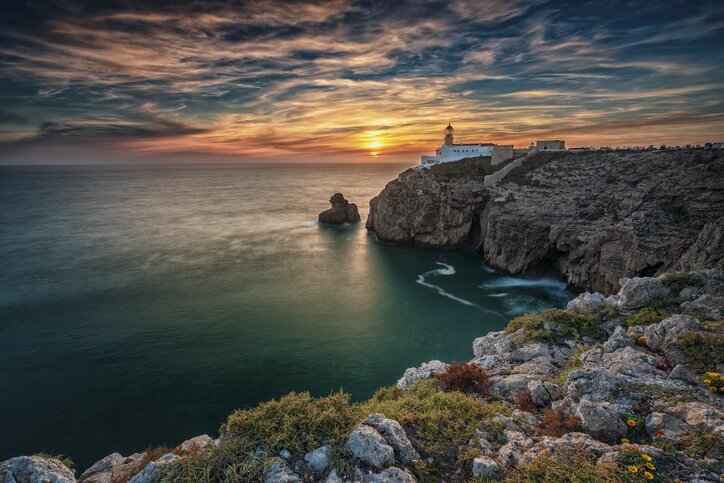 The lighthouse at Cabo de São Vicente at sunset