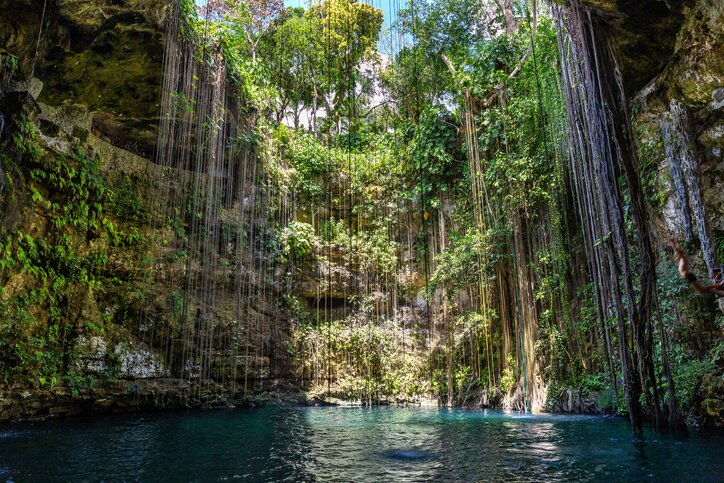 Ik Kil cenote is part of the Ik Kil Archeological Park near Chichén Itzá, Yucatán