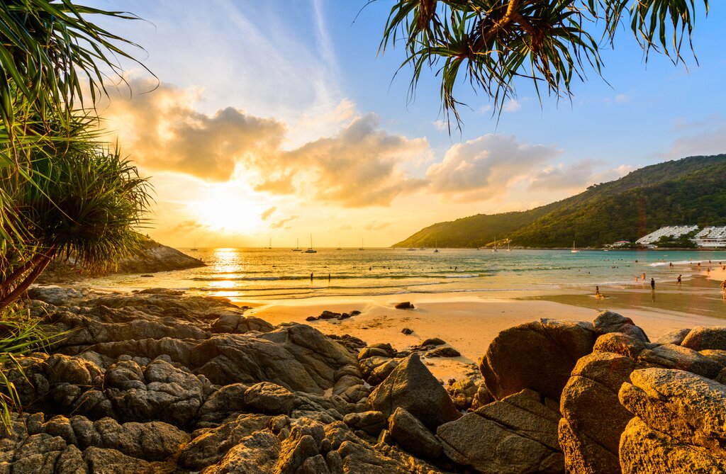 Landscape of Phuket View Point at Nai Harn Beach at sunset