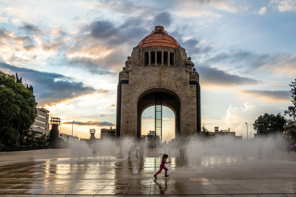 Water fountain in front of Monument to the Mexican Revolution, Mexico City