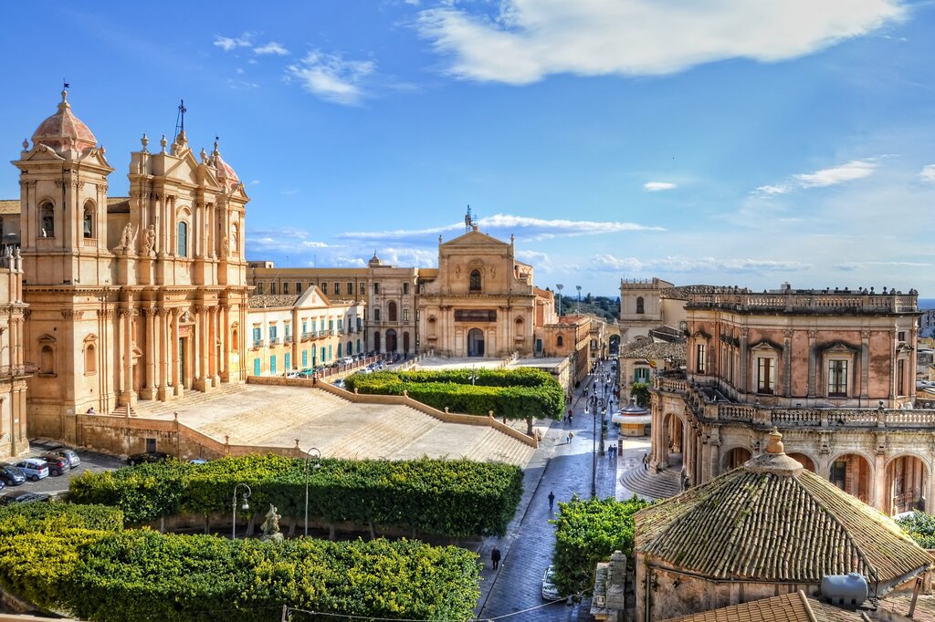 View over Noto and its cathedral